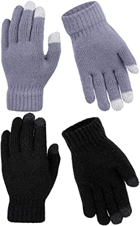 Cooraby 2 Pairs Kids Gloves Touchscreen Gloves Winter Stretch Knitted Gloves Magic Gloves for Boys and Girls