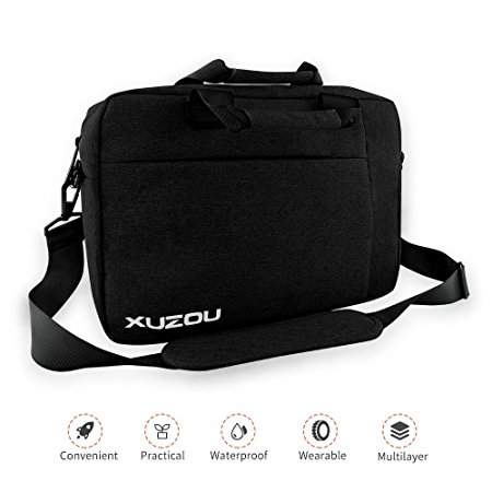 XUZOU Laptop Briefcase,15.6 Inch Laptop Bag, Stylish Nylon Multi-Functional Shoulder Messenger Bag for Notebook Business Office Bag for Men Women (Black )