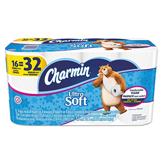 Charmin 94045  PGCCT Ultra Soft Bathroom Tissue, 2-Ply, 4" x 3.92", White, 154 per Roll, 16 Roll per Pack (Pack of 16)