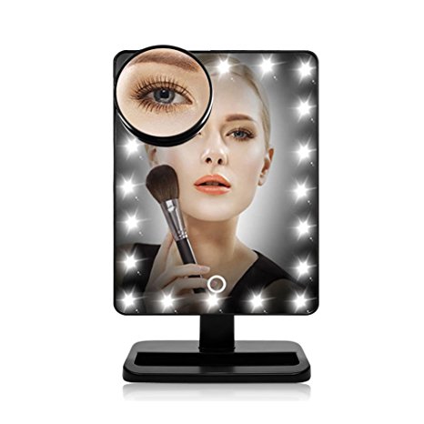 WanEway Next Generation Makeup Mirror with Lights, 20 Bright LEDs, 12" Large Screen, Touch Dimmable with Memory Function, Lighted Illuminated Vanity Cosmetic Mirrors (Black)
