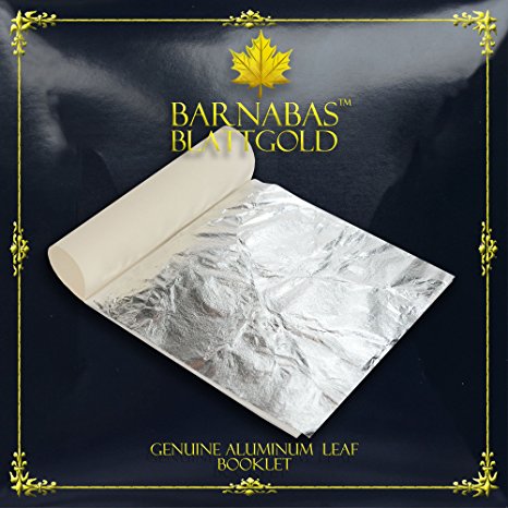 Barnabas Blattgold - Imitation Silver (Aluminum) Leaf Sheets, Professional Quality, 25 Sheets, 5.5 inches Booklet