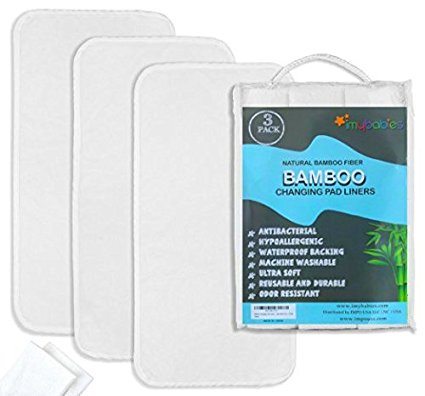 Bamboo Changing Pad Liners With Wash Cloth, Ultra soft, Highly Absorbent, Waterproof, Machine Wash and Dry Reusable Liner, Baby Travel Pad Mat cover white Liner - 3 Pack