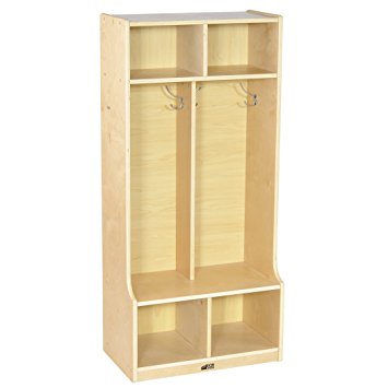 ECR4Kids Birch 2-Section Coat Locker with Bench, Natural