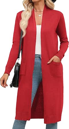 Zeagoo Women's Long Cardigans Sweater 2024 Fall Lightweight Open Front Casual Knit Duster Coat with Pockets