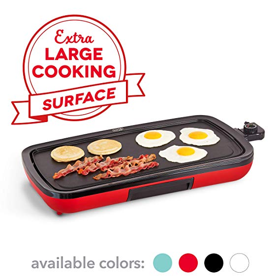 DASH DEG200GBRD01 Everyday Nonstick Electric Griddle for Pancakes, Burgers, Quesadillas, Eggs & other on the go Breakfast, Lunch & Snacks with Drip Tray   Included Recipe Book, 20in, Red