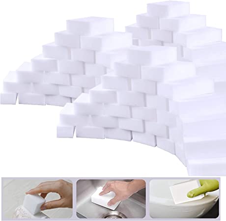 100 Pack Magic Cleaning Sponges Eraser in Bulk Extra Durable,Multifunctional Melamine Sponge Foam Wall Baseboard Cleaner Kitchen Dish Scrubber Household Cleaning Tools for Bathtub, Furniture,Bathroom