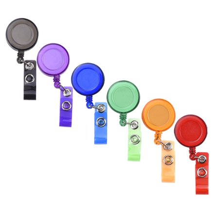 Mudder 6 Pieces Translucent Retractable Badge Reels with Belt Clip for ID Badge Holders, Key Cards