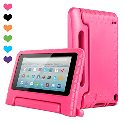 Amazon Kids Kindle Fire 7 Case 2015 Release for Boys&Girls,CAM-ULATA Tablet 7 inch Cover Shock Proof Protective with Handle Stand Holder Light Weight (Previous Generation - 5th) Pink