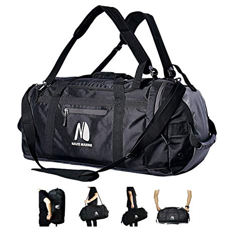 Waterproof Duffel Backpack Boarding Bag for Men Women 3-Way Sports Gym Bag with Shoe Compartment Travel Luggage Bags 50-Litres (Black)