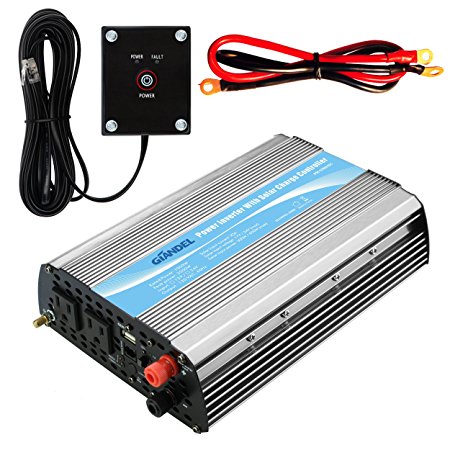 Giandel 1000Watt Power Inverter 12V DC to 110V 120V AC with 20A Solar Charge Controller and Remote Controller and Dual AC Outlets & 2.4A USB Port Big Shell