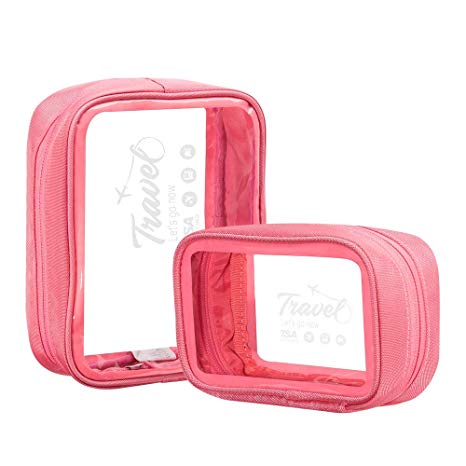 Clear TSA Approved Toiletry Bag - FREETOO Premium Thick Makeup Bag, Transparent Cosmetic Carry On Bag for Women Men Girls (Pink)
