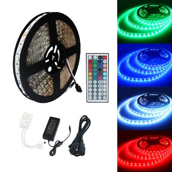 ECOLUX 5050 10M 600Led SMD RGB Non-Waterproof Color Changing Led Strips Light Kit  44 key IR Remote 24V/6A AC Power Supply for Home lighting and Kitchen Decorative