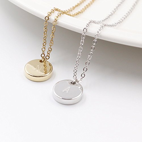 16K Gold Disc Necklace - Dainty Personalized Thick Gold Circle Pendant Plate Delicate Initial Disc Charms Necklace Hand Stamp