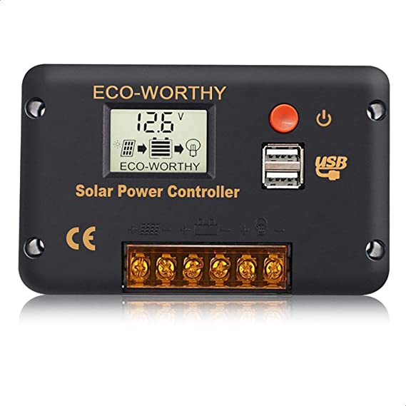 ECO-WORTHY 20A Solar Charger Controller PWM for Solar Panel Battery Intelligent Regulator with USB Port 12V/24V Auto Paremeter Adjustable LCD Display