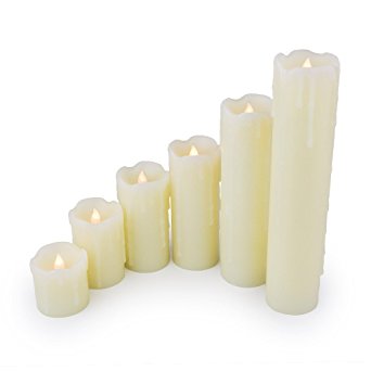 WYZworks Set of 6 Battery Operated Flameless LED Light Flickering Candle with Realistic Look [ Battery Included ] Realistic Faux Wax Drips