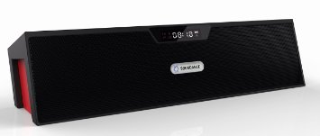 Soundance Portable Stereo Bluetooth Speakers with Enhanced Bass Resonator FM Radio Built-in Mic LED Display Alarm clock 35 mm Audio Jack support TF cardMicro SD card and USB input up to 35ft Bluetooth Range up to 8 Hours Playtime support MP3 WAV WMA APE FLAC format audio filesBlack and Red