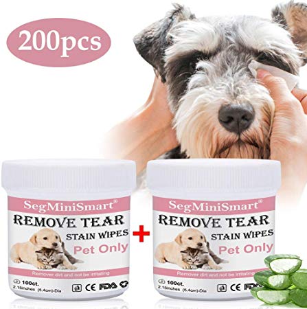 Tear Stain Remover Wipes for Cats & Dogs, Cat Eye Wipes, Pet Eye Cleaning Wipes, Tears Stain Removing Treatment, Best Natural Eye Crust Treatment for White Fur, 200 Pre Soaked Cotton Pads