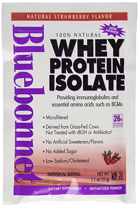 BlueBonnet 100% Natural Whey Protein Isolate Powder, Strawberry, 8 Count