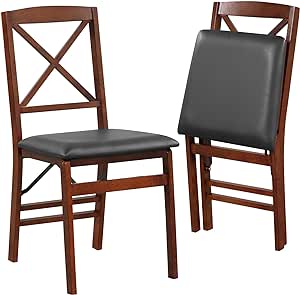 COSTWAY Folding Chair Set of 2/4, Rubber Wood Upholstered Dining Chairs with PVC Leather Seat & Backrest, Kitchen Office Conference Side Chair Seating, 180kg Weight Capacity (Cross Backrest, 2PCS)