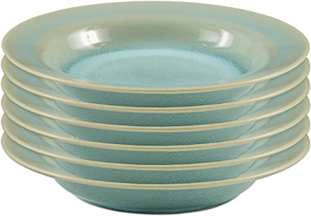 Amazon Brand – Rivet Corwin Modern Reactive Glaze Stoneware 6-Piece Dinner Bowl Set, Turquoise