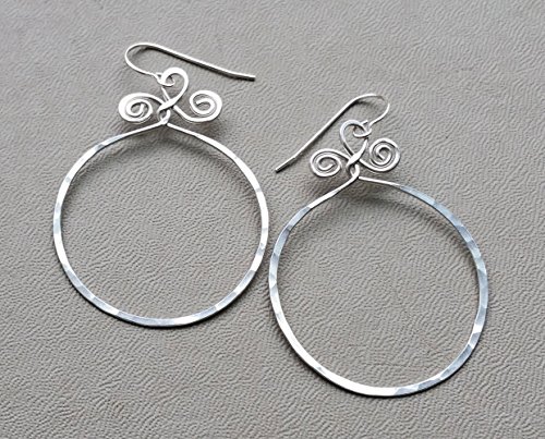 Sterling Silver Circle With A Twist Hoop Dangle Earrings, Handmade by Nicholas and Felice, Casual