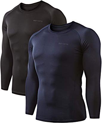 DEVOPS Men's 2 Pack Thermal Heat-Chain Compression Baselayer Tops Long Sleeve T-Shirts