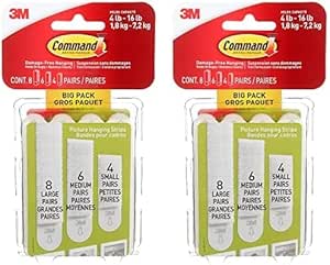 3M Command Picture Hanging Strips Big Pack, Removable, (4) Small, (6) Medium, (8) Large, White, 18 Pairs/Pack (Pack of 2)