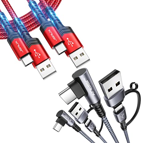 JSAUX 90 Degree USB-A/C to USB-C QC&PD 2-in-1 Cable [2-Pack]   USB C to USB A Cable [2-Pack]