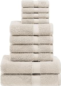 Superior Egyptian Cotton Pile 10 Piece Towel Set, Includes 2 Bath, 4 Hand, 4 Face Towels/Washcloths, Ultra Soft Luxury Towels, Thick Plush Essentials, Guest Bath, Spa, Hotel Bathroom, Stone