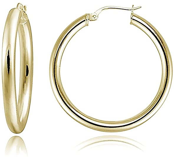 Hoops & Loops - Sterling Silver 3mm High Polished Click Top Hoop Earrings in Sizes 30mm – 35mm| Sterling Silver, Yellow & Rose Gold Flash Plated