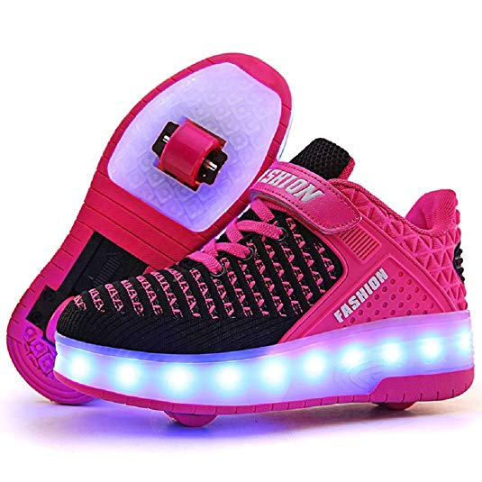 Ufatansy USB Charging Shoes Roller Shoes Girls Roller Skate Shoes Boys Kids LED Light up Wheel Shoes Roller Sneakers Shoes Wheels for Kids Best Gifts