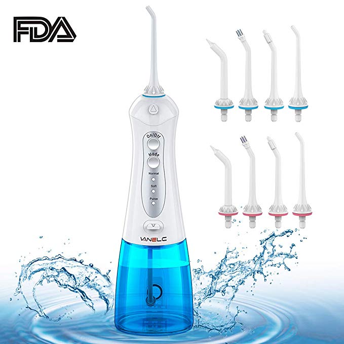 Vanelc Cordless Water Flosser,Professional Oral Irrigator with 8 Jet Tips, Rechargable Portable Dental Flosser,IPX7 Waterproof,300ml, 3 Modes for Adults & Kids Use at Home and Travel