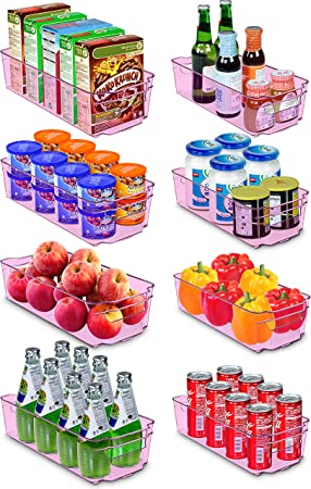 Utopia Home Pantry Organizer - Set of 8 Refrigerator Organizer Bins - Fridge Organizer for Freezers, Kitchen Countertops and Cabinets - BPA Free (Pink)