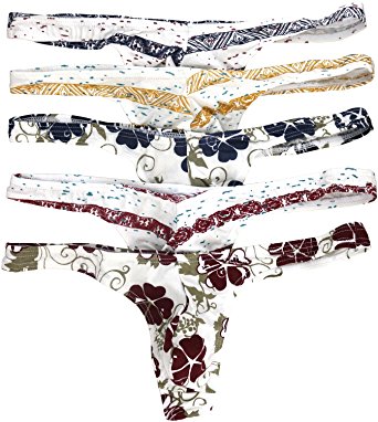 iKingsky Men's Sexy Low Raise Cotton Thong Underwear Pack of 5
