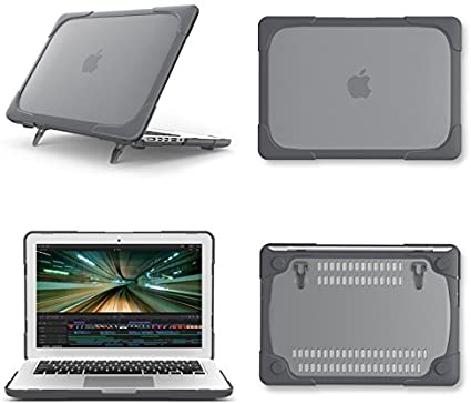 AUSMIX Macbook Pro Retina 15 inch Case (A1398), Hard Plastic & TPU Protective Case with Kickstand Shockproof Matte Case Cover for Mac Pro 15.4 inch with Retina Display, NO CD-ROM - Grey