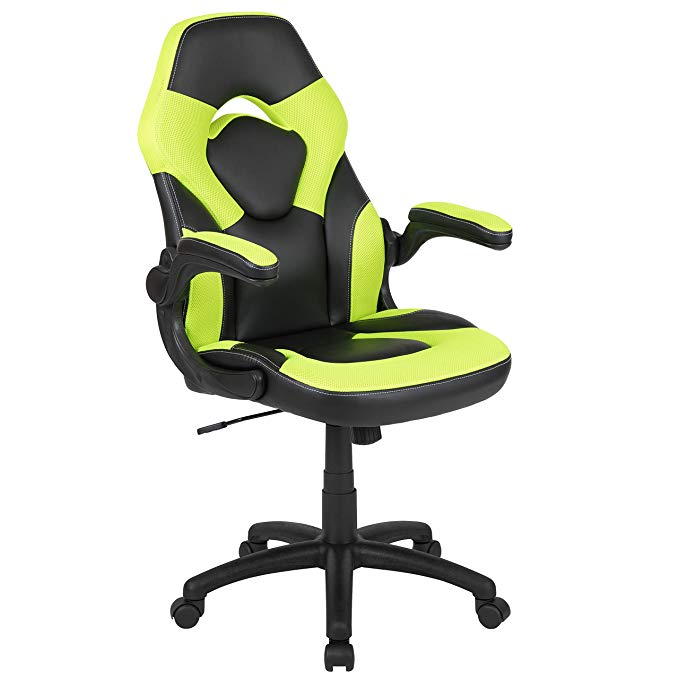 Flash Furniture X10 Gaming Chair Racing Office Ergonomic Computer PC Adjustable Swivel Chair with Flip-up Arms, Neon Green/Black LeatherSoft, CH-00095-GN-GG