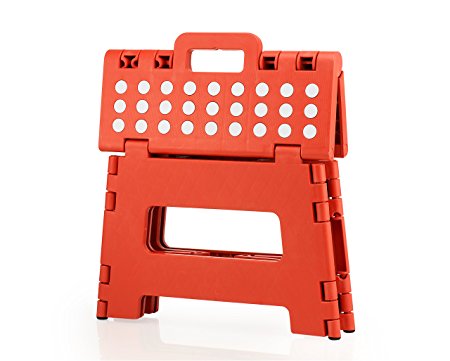StepSafe® High Quality Non Slip Folding Step Stool For Kids and Adults with Handle- 9" in Height, Holds up to 300 Lb! (red)