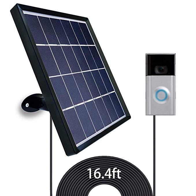 Uncle Squirrel Solar Panel Compatible with Ring Video Doorbell 1, Waterproof Charge Continuously, 5 V/ 3.2 W (Max) Output, Includes Secure Wall Mount, 5.0M/16 ft Power Cable (No Include Camera)
