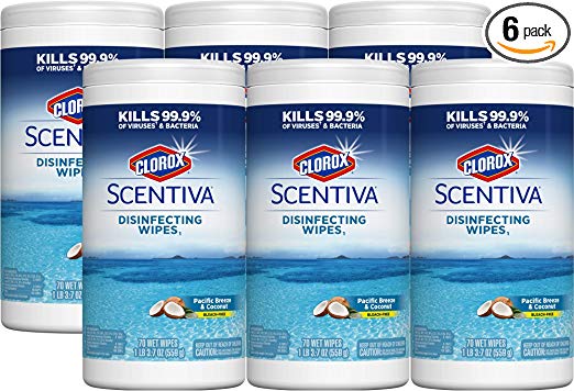 Clorox Scentiva Disinfecting Wipes, Pacific Breeze and Coconut - 70 Wipes - 6 Canisters/Case (31767)