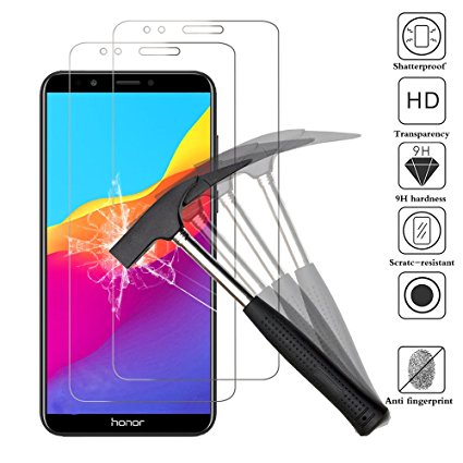 ANEWSIR Compatible with Huawei Y7 2018 / Huawei Honor 7C Screen Protector, Tempered Glass Screen Protector Bubble Free with 9H Hardness Anti Fingerprint for Huawei Y7 2018 / Honor 7C.【2 Pack】