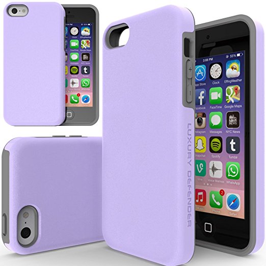 iPhone 5C Case, TEAM LUXURY [Double Layer] Purple Defender Series [Shock Absorbing] iphone 5c Case - Lavender/ Gray