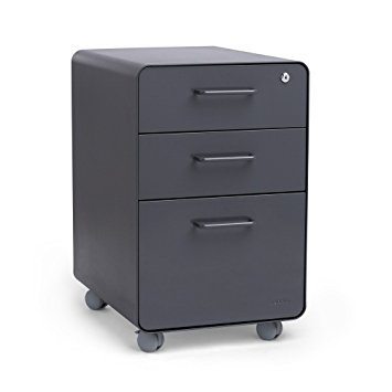 Poppin Charcoal Stow Rolling 3-Drawer File Cabinet, Available in 10 Colors, Legal/Letter