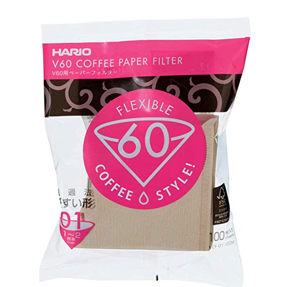 Hario V60 Paper Coffee Filters, 01Filter, Natural-Tabbed