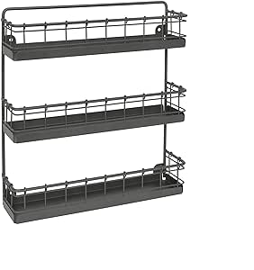 Spectrum Diversified Storage for Kitchen, Pantry, Cabinet, Industrial Gray Spectrum Vintage Wall-Mount 3-Tier Spice Rack, Large