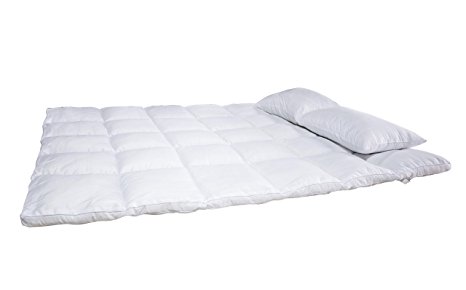 Bed Mattress Topper, Emolli Hypoallergenic White Down Alternative Bed Mattress Pad - Plush, Overfilled, 1.18" Height, Queen Size