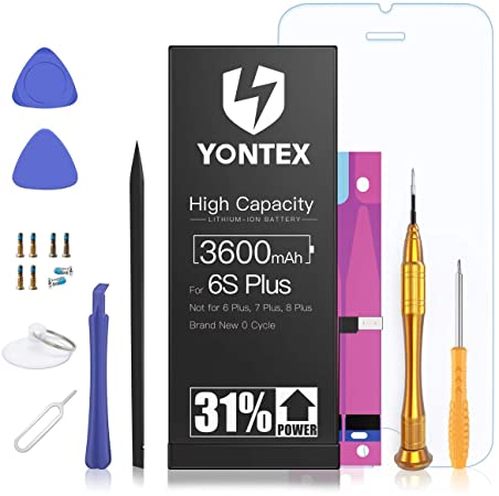 YONTEX 3600mAh Battery Compatible with iPhone 6S Plus, High Capacity Replacement Li-ion Battery with Repair Tools, Adhesive Strips and 1 Screen Protector