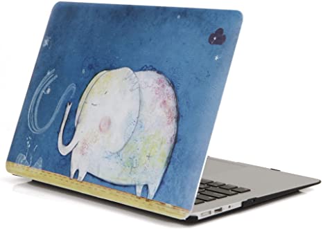 AUSMIX MacBook Air 13 Inch Case, Cartoon Animals Lovely Cover Smooth Hard Plastic Rubberized PC Colorful Shell for MacBook Air 13.3 Inch (Models: A1369/A1466) - Blue Elephant
