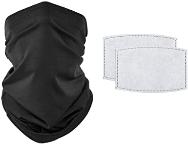 Bandanas for Men Women Neck Gaiters with 2pcs Filters sfor Dust Headwear Seamless Neck Gaiter, Headwrap, Balaclava, Helmet Liner Black
