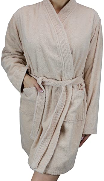 Women's Cotton Terry Cloth Long Sleeve Bathrobe - Soft Short Length Robe