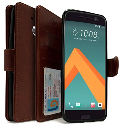 HTC 10 Wallet Case, Bastex Luxury Brown PU Leather Case Flip Cover with Card Slots & Stand for HTC 10 HTC M10 HTC One M10